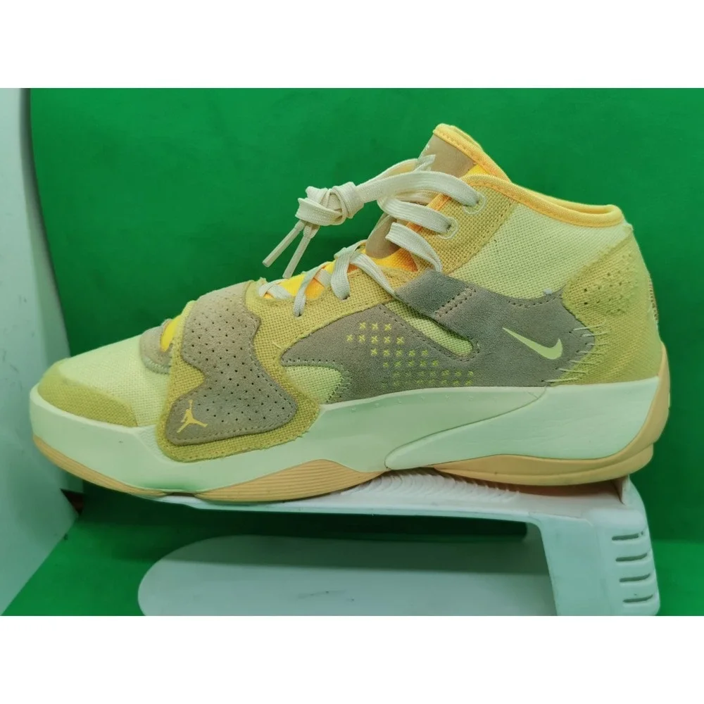 Jordan Zion 2 Let's Dance Yellow Beige Mid Top Lace Up Hook & Loop Sneakers 9.5